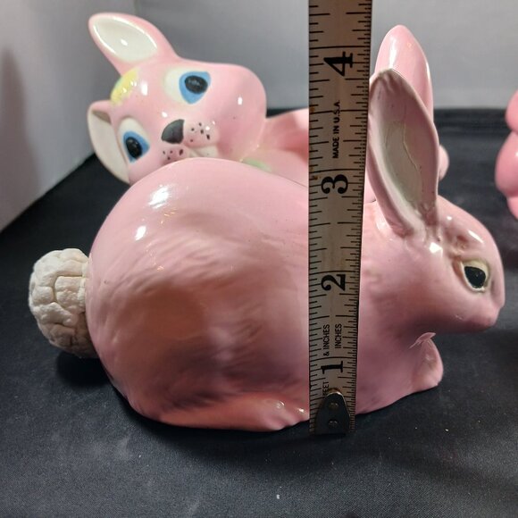 Vintage 5pcs Ceramic Bunny Rabbit Figurines Pink Glazed Shelf Decor - Picture 6 of 13